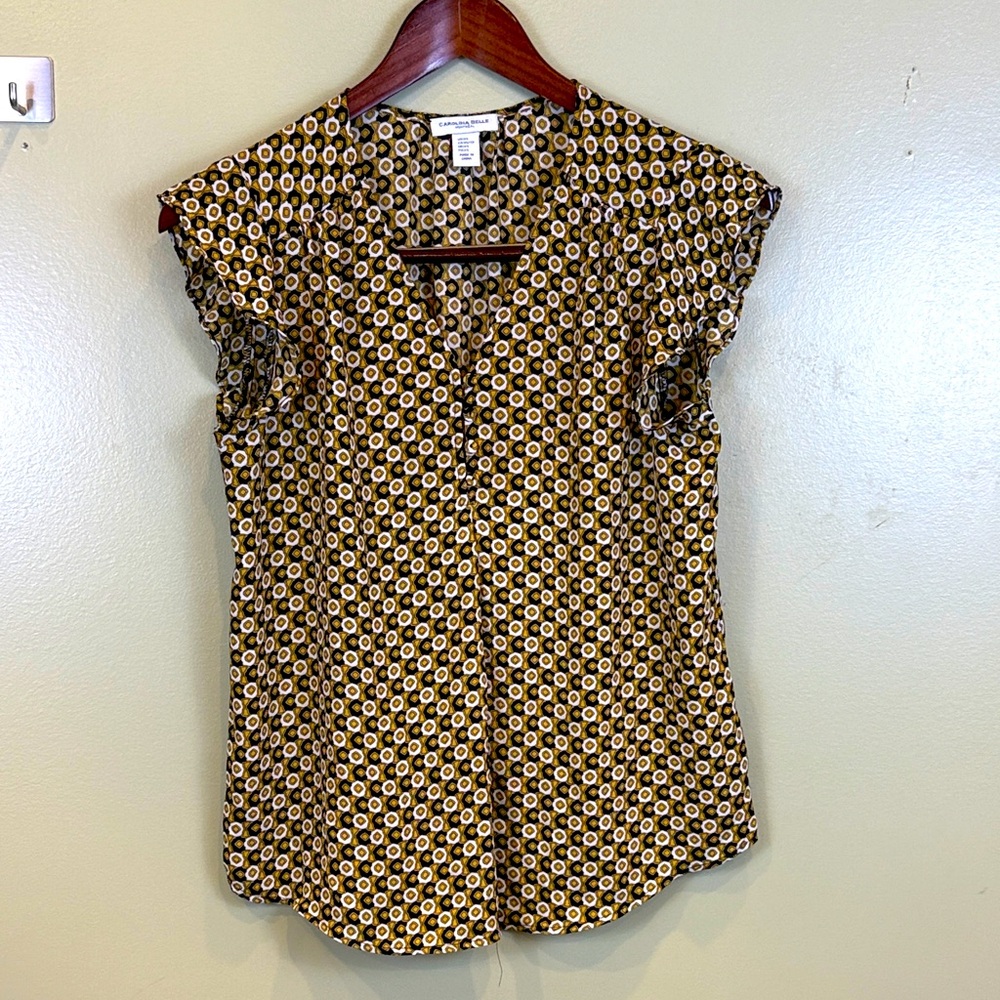Carolina Belle Black and Gold Patterned Blouse